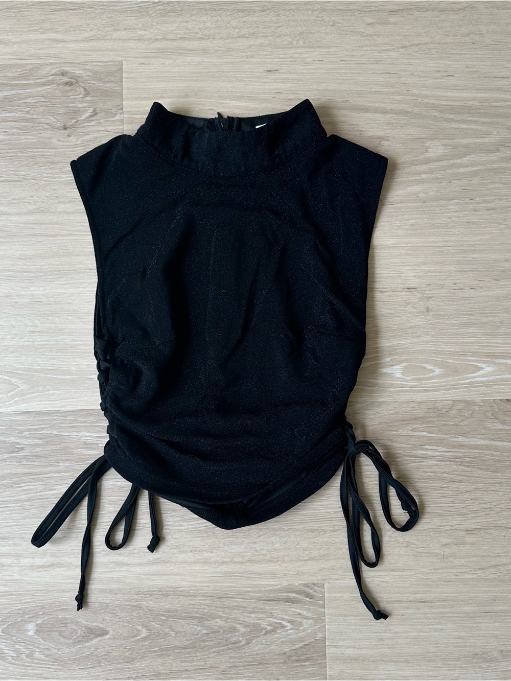 Peppermayo Black Shimmer Mock Neck Side-Tie Tank Top